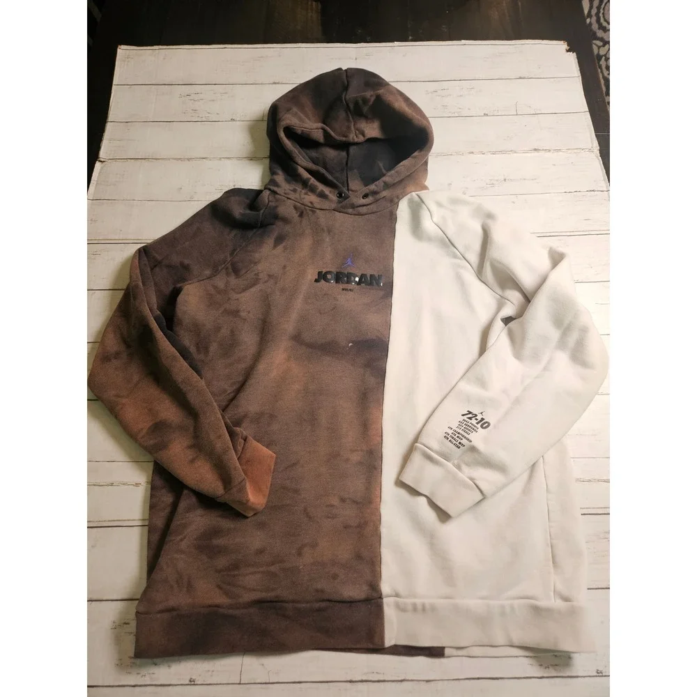 Jordan 72-10 Split Acid Wash Hoodie Mens XL Brown Cream Michael Jordan Jumpman